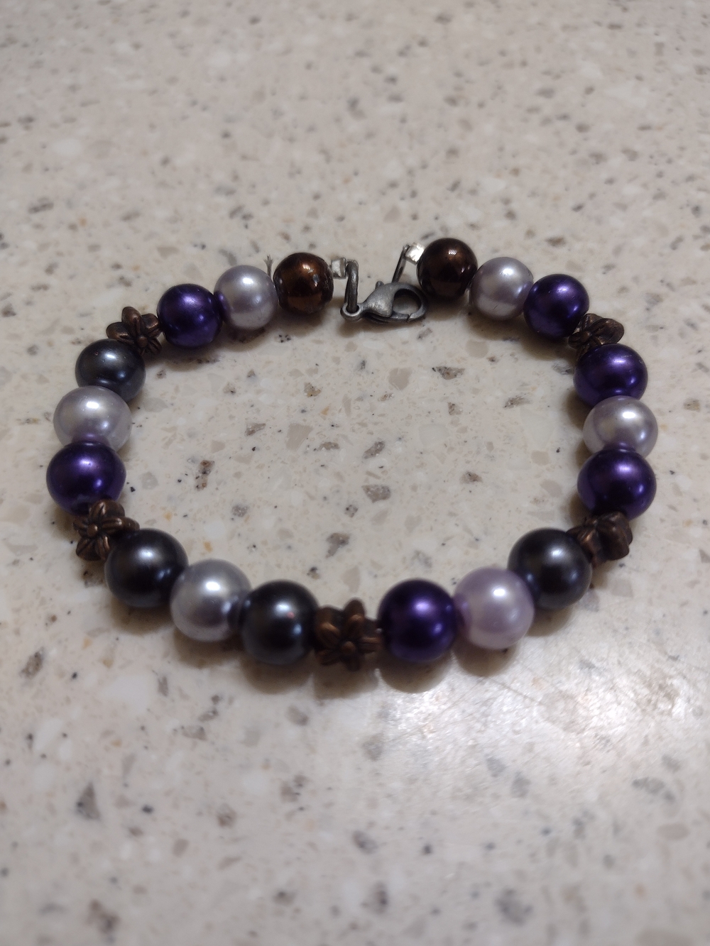 Classic Multi-Color Pearl Beaded Bracelet - Purple, White & Brown